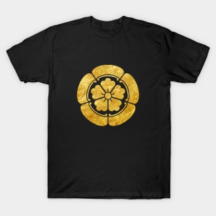 Oda Mon Japanese samurai clan faux gold on black T-Shirt